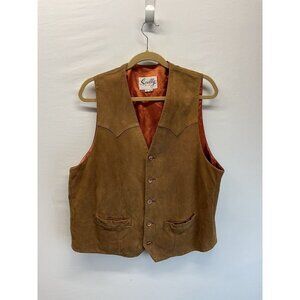 Vtg Scully Mens 46 Lined Suede Leather Western Rodeo Button Vest Jacket Brown